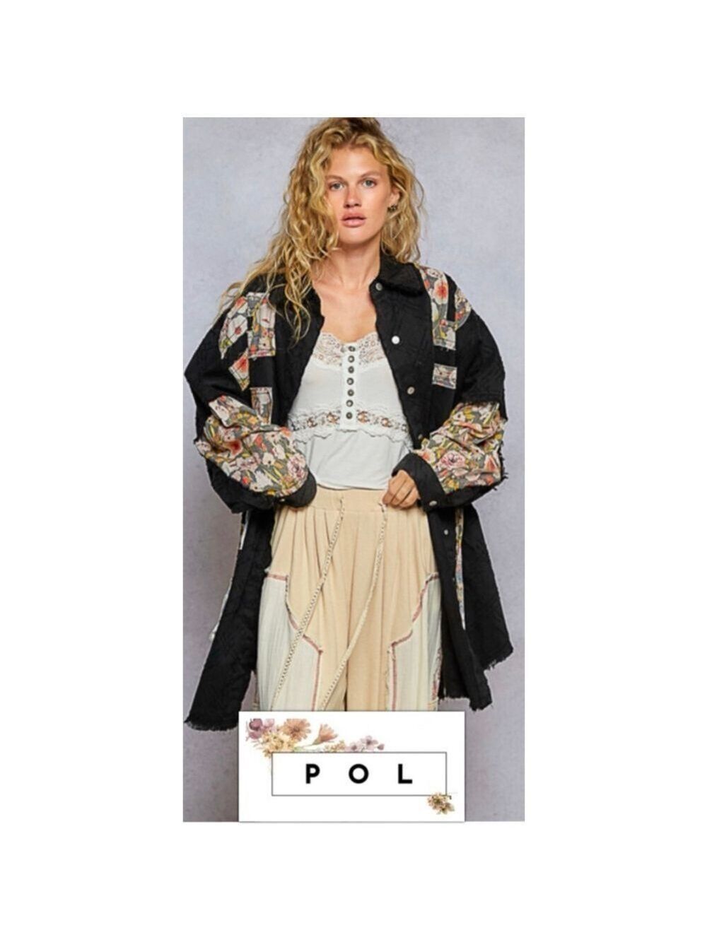 New POL Boho Whimsigoth Patchwork Embroidered Oversize Indie Sleeze Jacket S M L